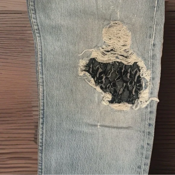VTG Levi's 501 Upcycled Custom Patchwork Distressed Jeans Womens 33x36 ISA